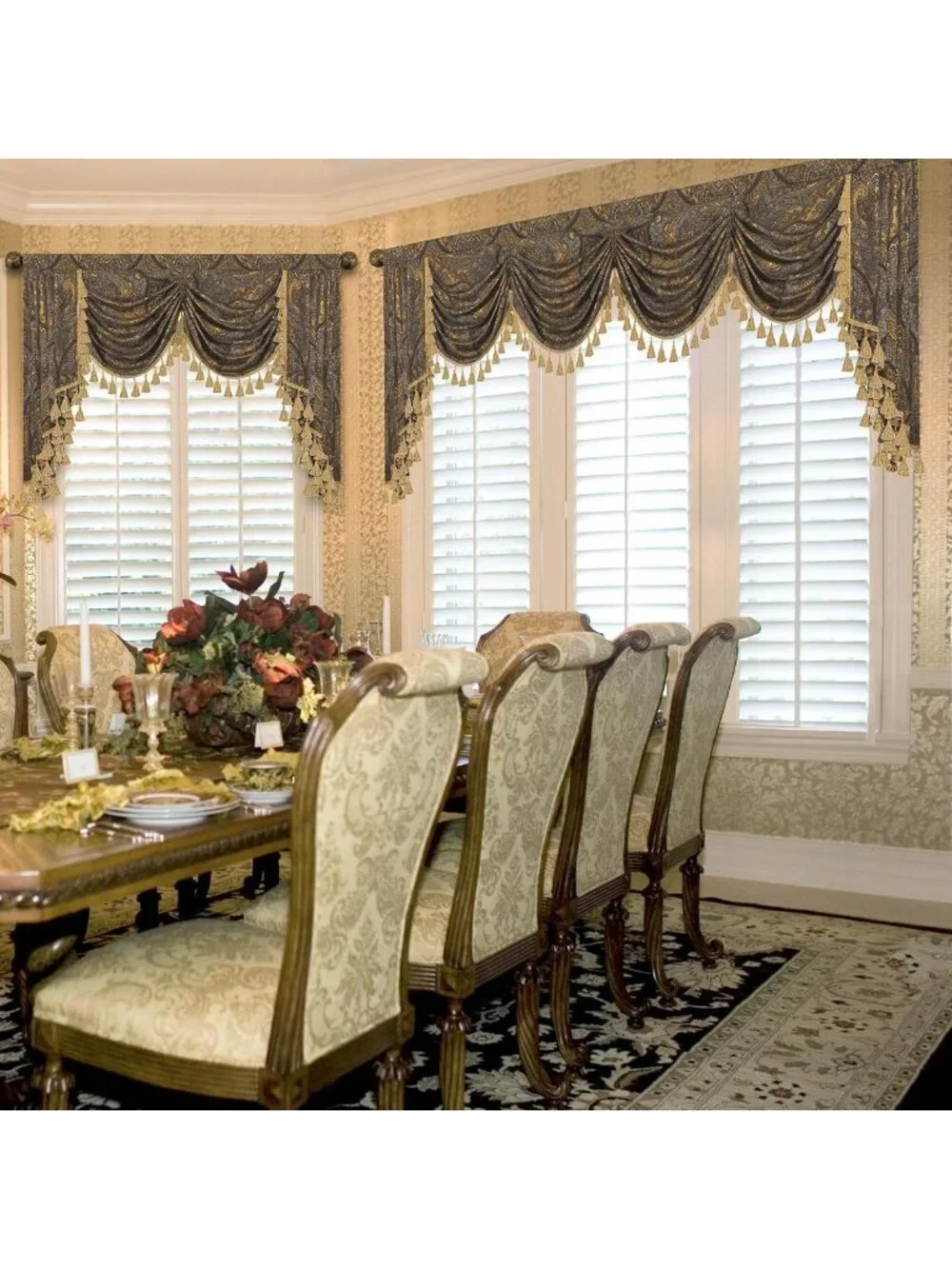 Antique Damask Waterfall Valance for Living Room, 110